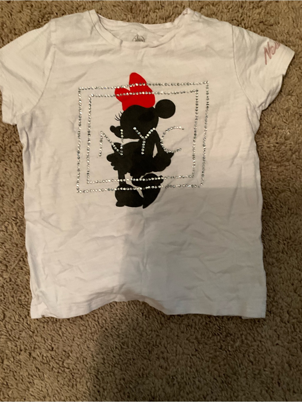 Disney White Tee With Black Minnie Silhouette And Red Bow